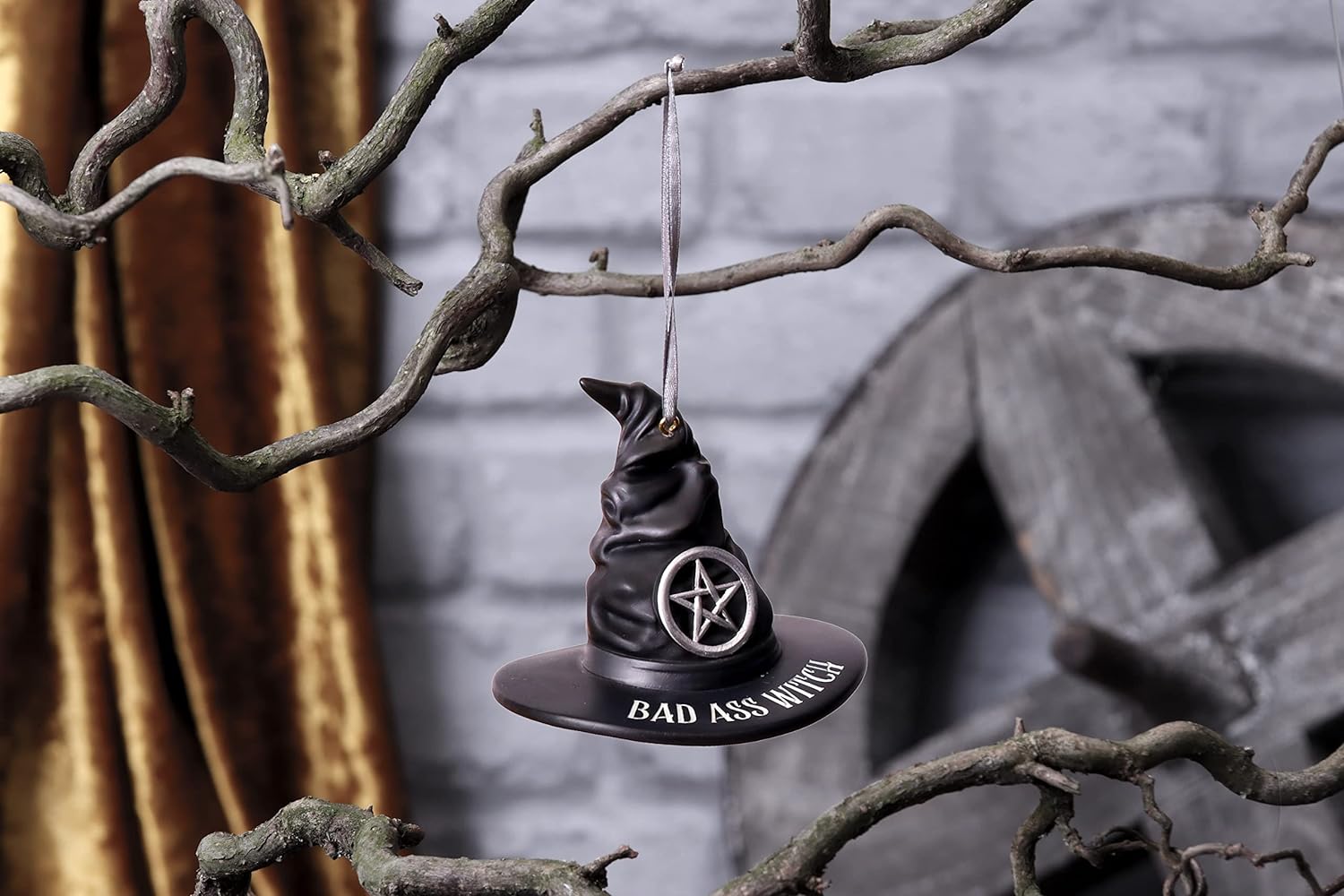 Nemesis Now Bad Ass Witch Hat Hanging Ornament 9cm, Resin, Black, Witches Hat Hanging Decoration, Halloween, Cast in the Finest Resin, Expertly Hand-Painted