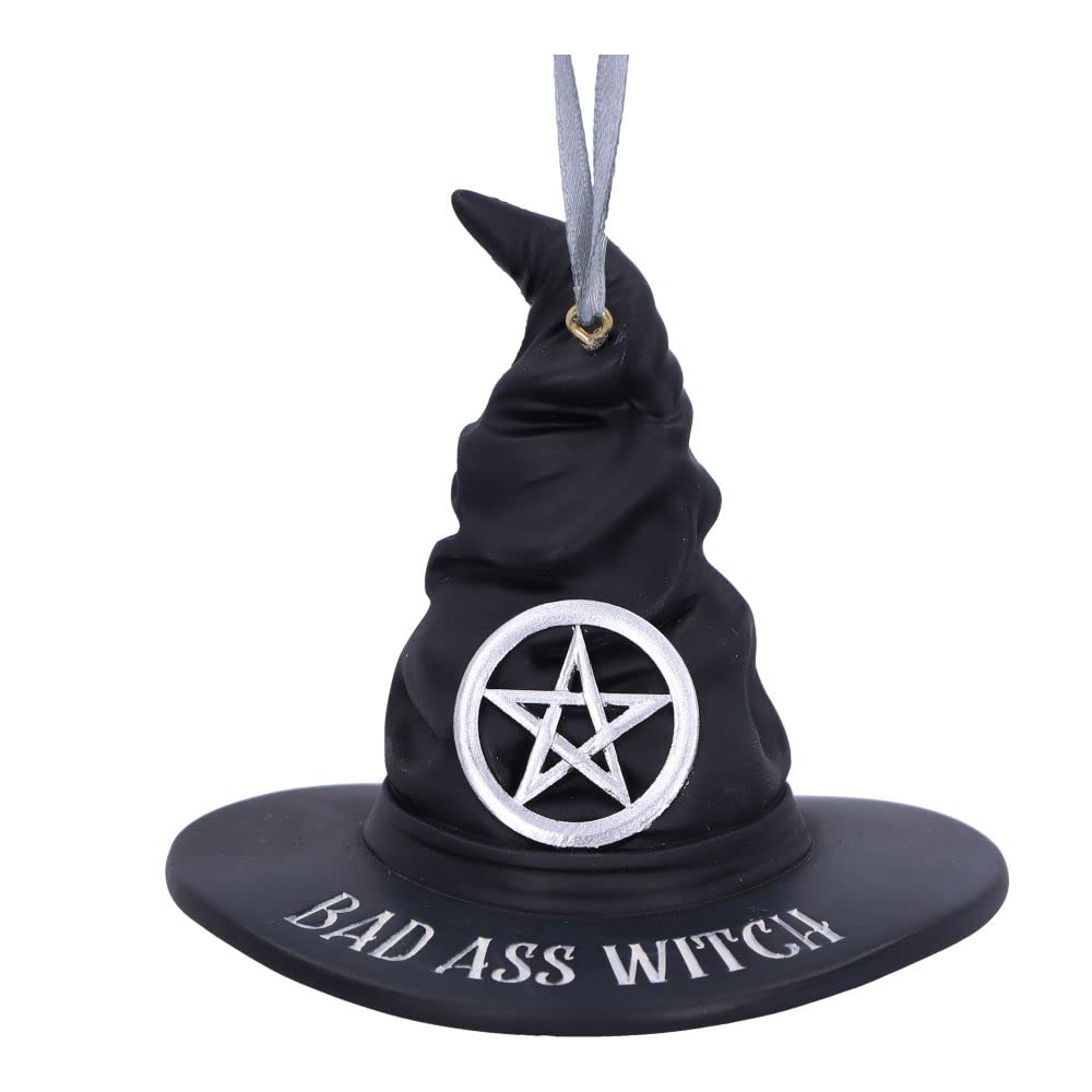 Nemesis Now Bad Ass Witch Hat Hanging Ornament 9cm, Resin, Black, Witches Hat Hanging Decoration, Halloween, Cast in the Finest Resin, Expertly Hand-Painted