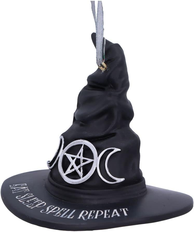 Nemesis Now Eat Sleep Spell Repeat Witch Hat Hanging Ornament 9cm, Resin, Black, Exclusive Witchcraft Design, Halloween and Christmas Decoration, Cast in the Finest Resin, Expertly Hand-Painted