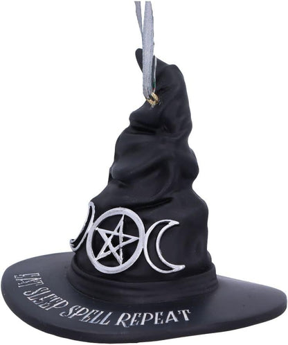 Nemesis Now Eat Sleep Spell Repeat Witch Hat Hanging Ornament 9cm, Resin, Black, Exclusive Witchcraft Design, Halloween and Christmas Decoration, Cast in the Finest Resin, Expertly Hand-Painted