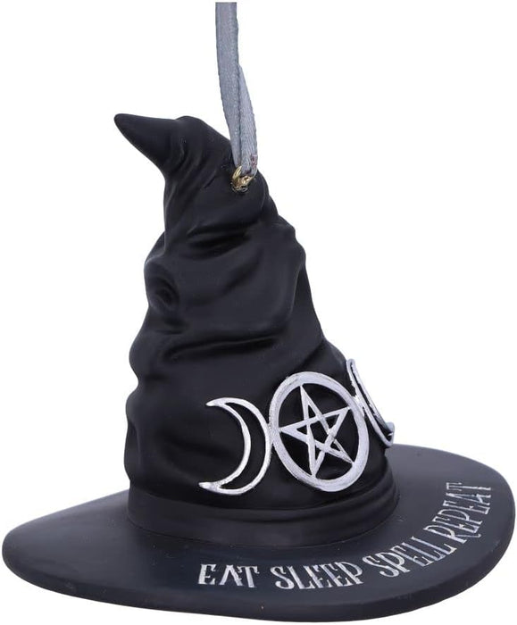 Nemesis Now Eat Sleep Spell Repeat Witch Hat Hanging Ornament 9cm, Resin, Black, Exclusive Witchcraft Design, Halloween and Christmas Decoration, Cast in the Finest Resin, Expertly Hand-Painted