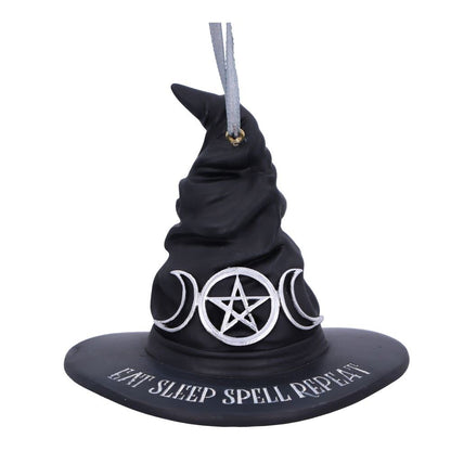 Nemesis Now Eat Sleep Spell Repeat Witch Hat Hanging Ornament 9cm, Resin, Black, Exclusive Witchcraft Design, Halloween and Christmas Decoration, Cast in the Finest Resin, Expertly Hand-Painted