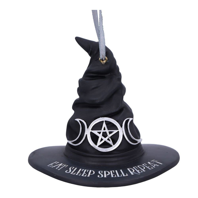 Nemesis Now Eat Sleep Spell Repeat Witch Hat Hanging Ornament 9cm, Resin, Black, Exclusive Witchcraft Design, Halloween and Christmas Decoration, Cast in the Finest Resin, Expertly Hand-Painted