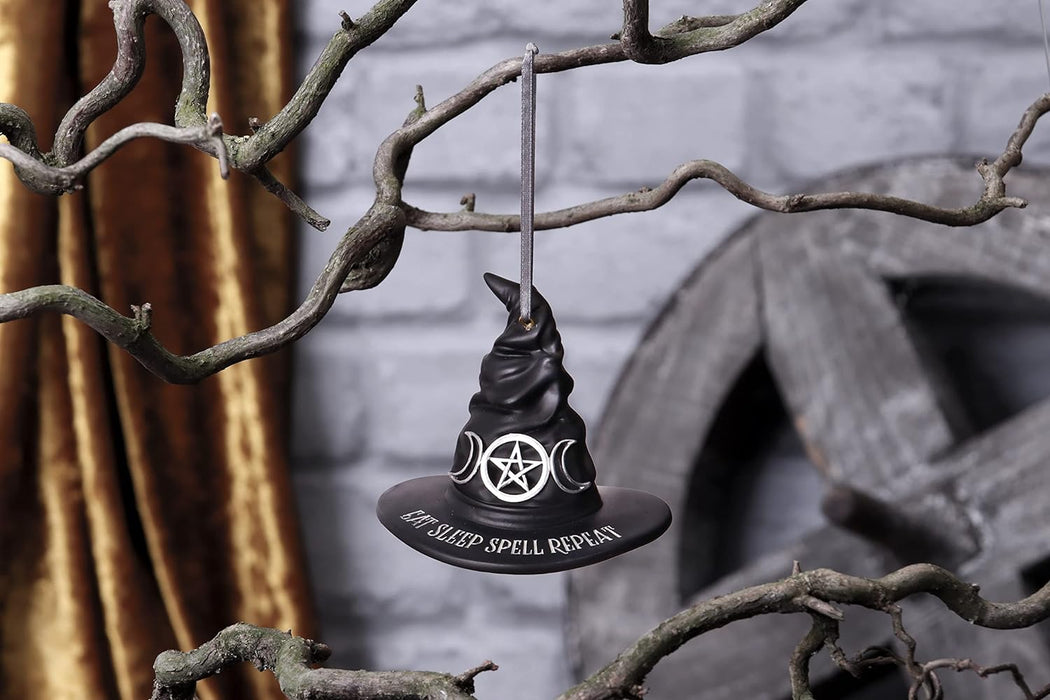 Nemesis Now Eat Sleep Spell Repeat Witch Hat Hanging Ornament 9cm, Resin, Black, Exclusive Witchcraft Design, Halloween and Christmas Decoration, Cast in the Finest Resin, Expertly Hand-Painted