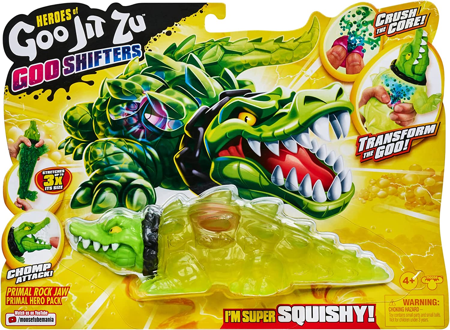 Heroes of Goo Jit Zu Goo Shifters Primal Rock Jaw Primal Hero Pack, Super Stretchy, Super Squishy Goo Filled Toy with a unique Goo Transformation