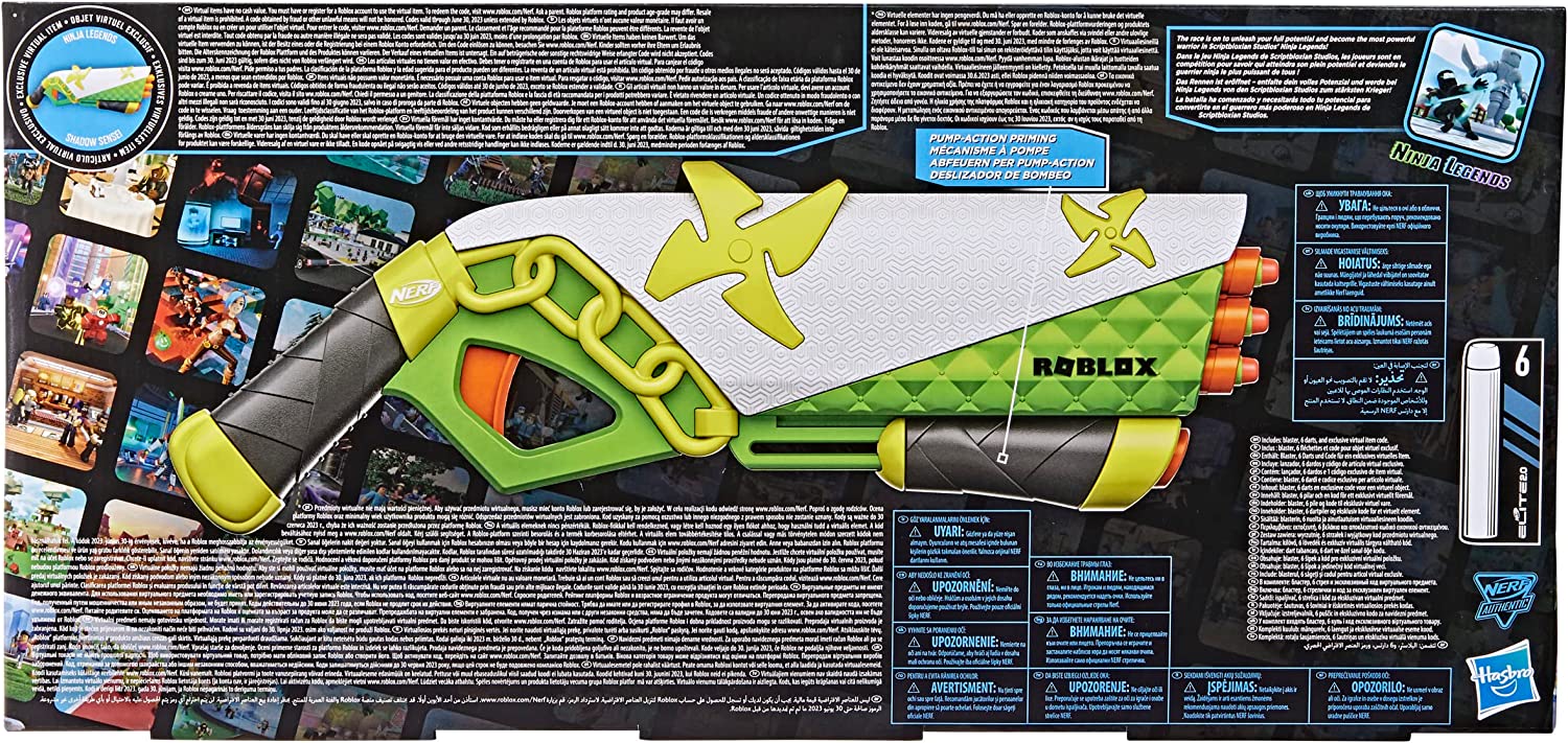 Nerf Roblox Ninja Legends: Shadow Sensei Dart Blaster, Code to Redeem Exclusive Virtual Item, 6 Elite Darts