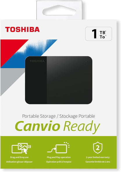 Toshiba 1TB Canvio Ready – 2.5 inch Portable External Hard Drive with SuperSpeed USB 3.2 Gen 1, Compatible with Microsoft Windows 7, 8 and 10, Black (HDTP310EK3AA