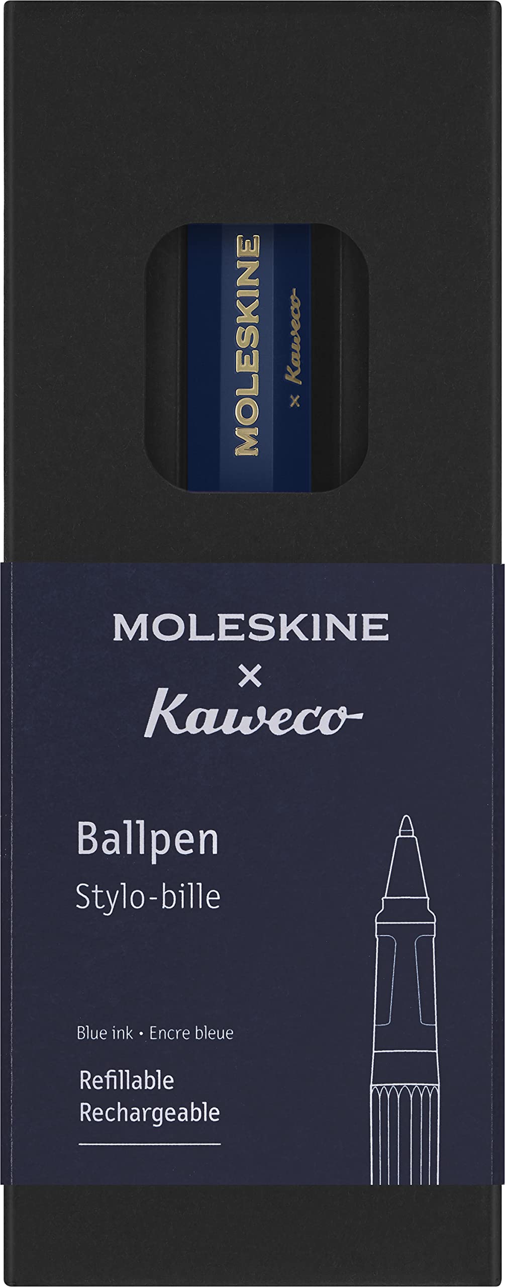 Moleskine x Kaweco Ballpen Refillable Pen in ABS plastic for Writers, Note-takers, Refill 1.0 mm with Blue Ink Included, Color Blue