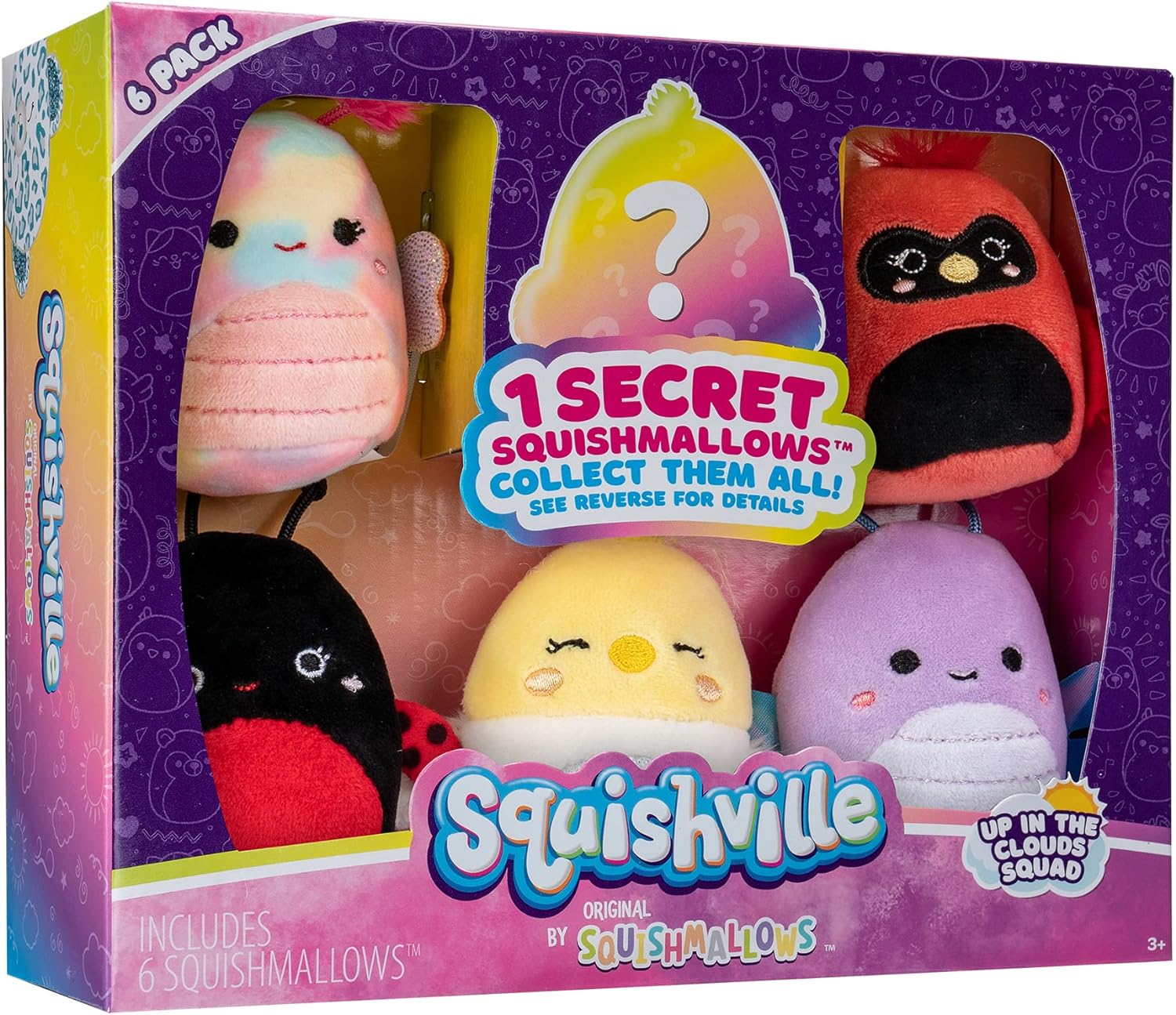Squishville SQM0331 Pack of 6 Flying Clouds Squad Six 2-Inch Plush-Toys for Kids