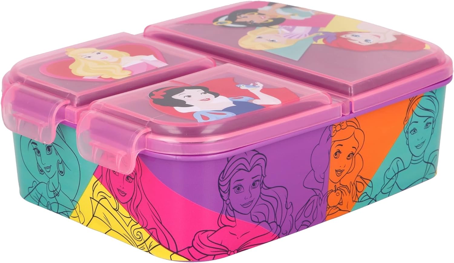 Disney Princesses Children's Sandwich Box with 3 Compartments - Children's Lunch Box - Snack Box - Decorated Lunch Box
