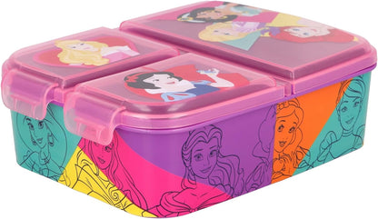 Disney Princesses Children's Sandwich Box with 3 Compartments - Children's Lunch Box - Snack Box - Decorated Lunch Box