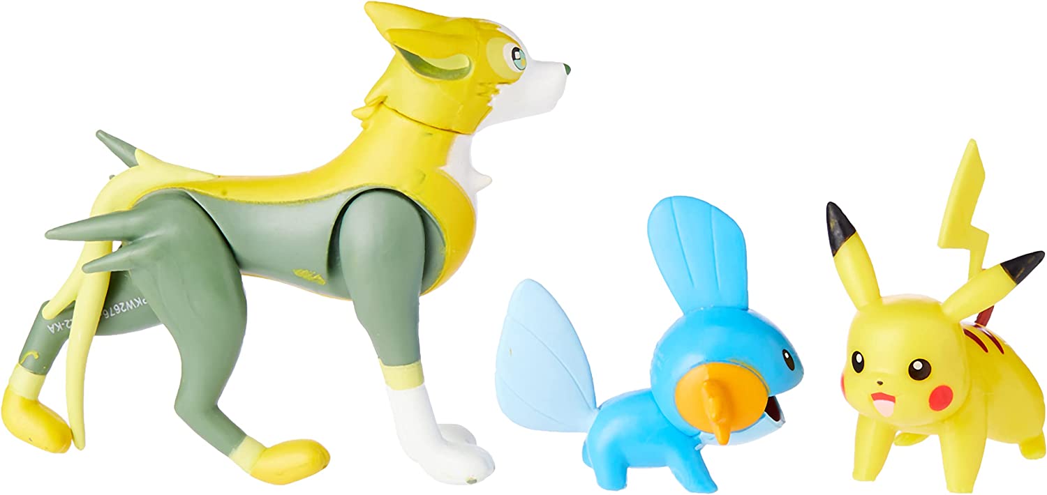 Pokemon PKW2676 3 Pack-Features 2 Mudkip, Pikachu & 3-Inch Boltund Battle Figures-Authentic Details 3PK: Mudkip, Pikachu #1, Boltund
