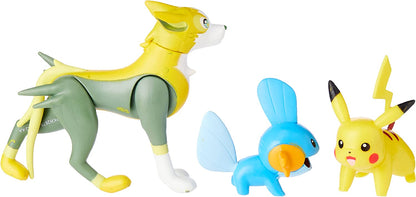Pokemon PKW2676 3 Pack-Features 2 Mudkip, Pikachu & 3-Inch Boltund Battle Figures-Authentic Details 3PK: Mudkip, Pikachu #1, Boltund