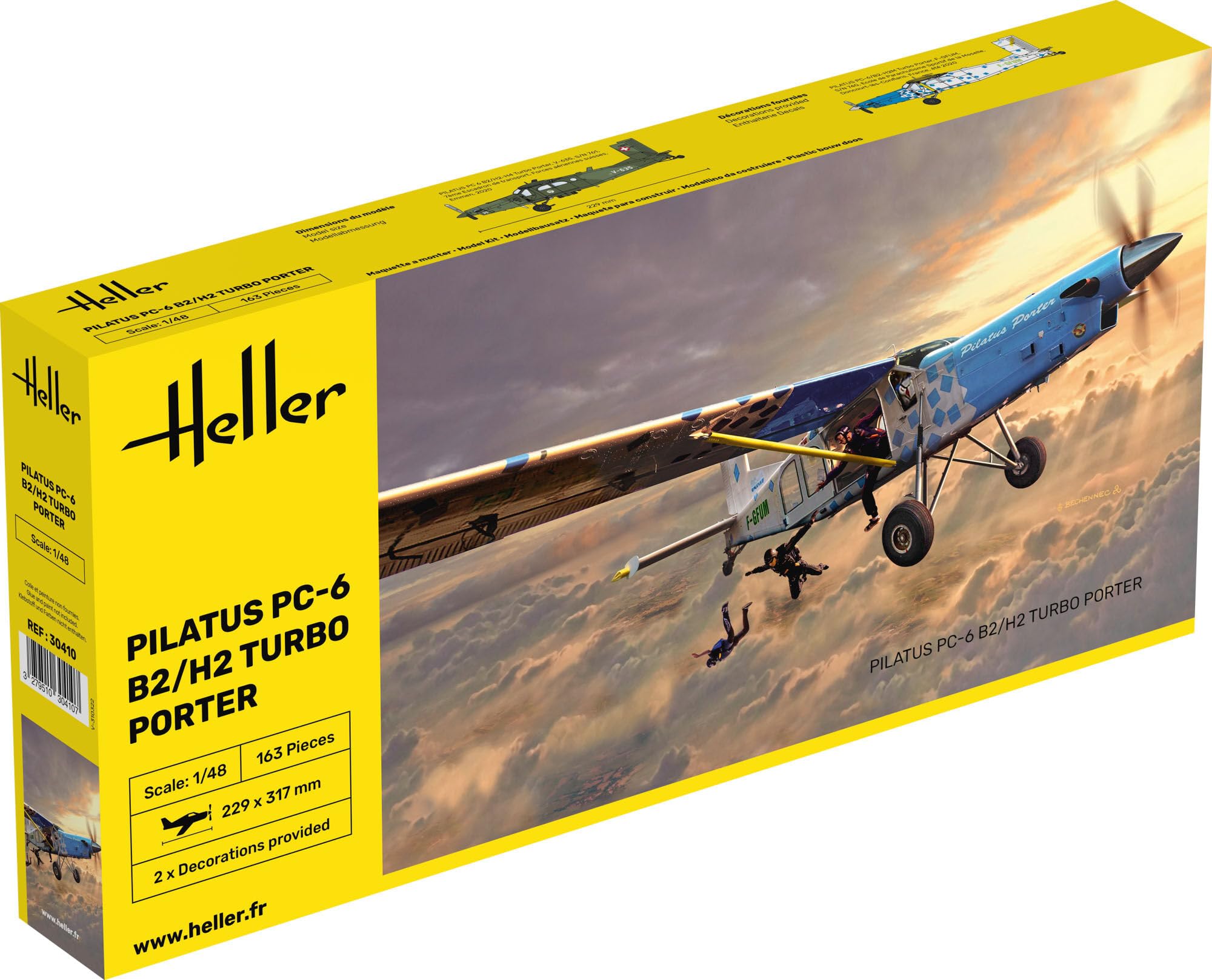 Heller HEL30410 1:48-Pilatus PC-6 B2/H2 Turbo Porter Scale Model Kit, Unpainted