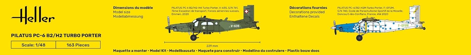 Heller HEL30410 1:48-Pilatus PC-6 B2/H2 Turbo Porter Scale Model Kit, Unpainted