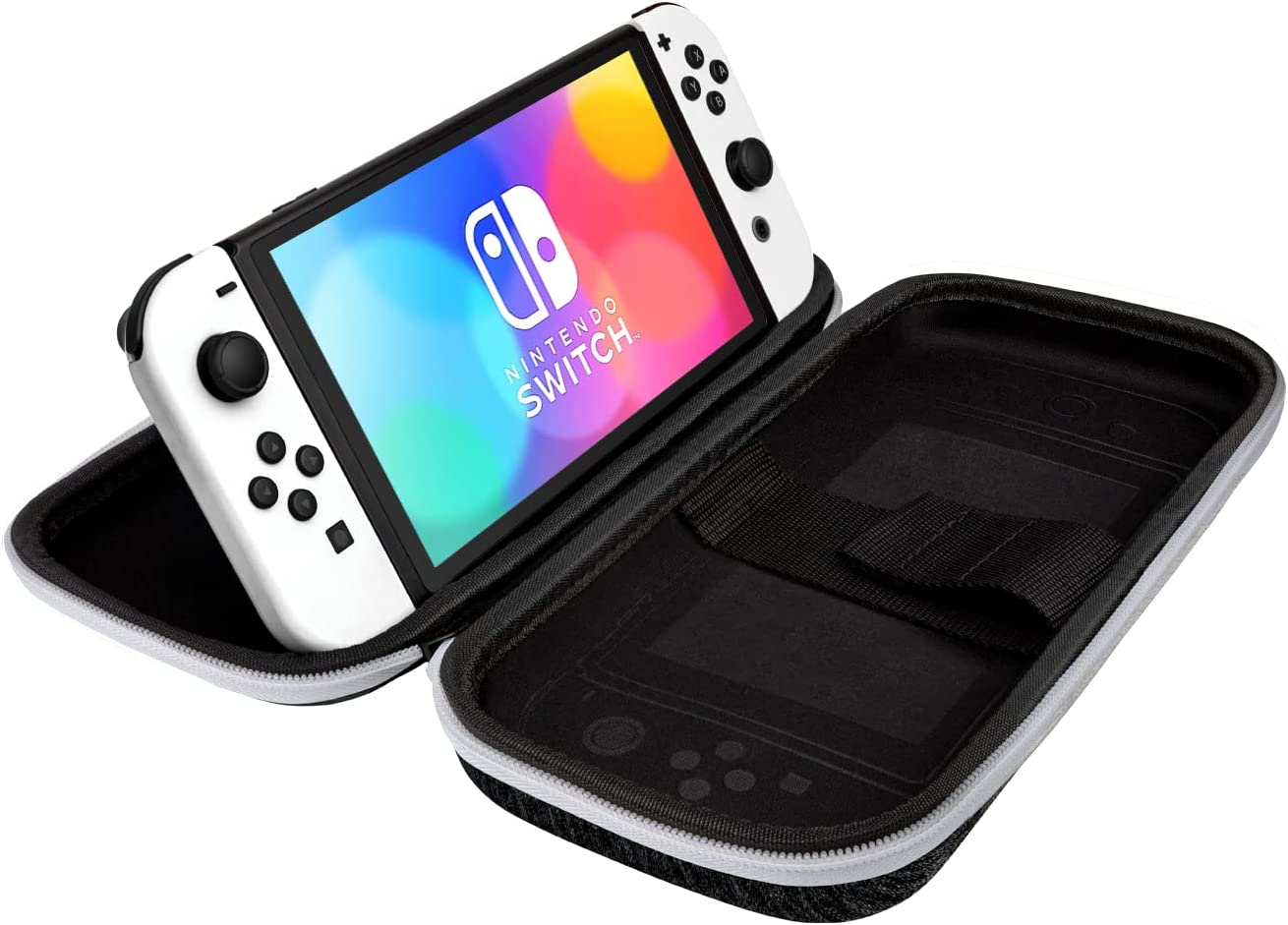 PDP Gaming Officially Licensed Switch Slim Deluxe Travel Case - OLED Edition - Hardshell Protection - Protective Vegan Leather - Black/White - Nintendo Switch Oled Black and White