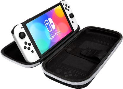 PDP Gaming Officially Licensed Switch Slim Deluxe Travel Case - OLED Edition - Hardshell Protection - Protective Vegan Leather - Black/White - Nintendo Switch Oled Black and White