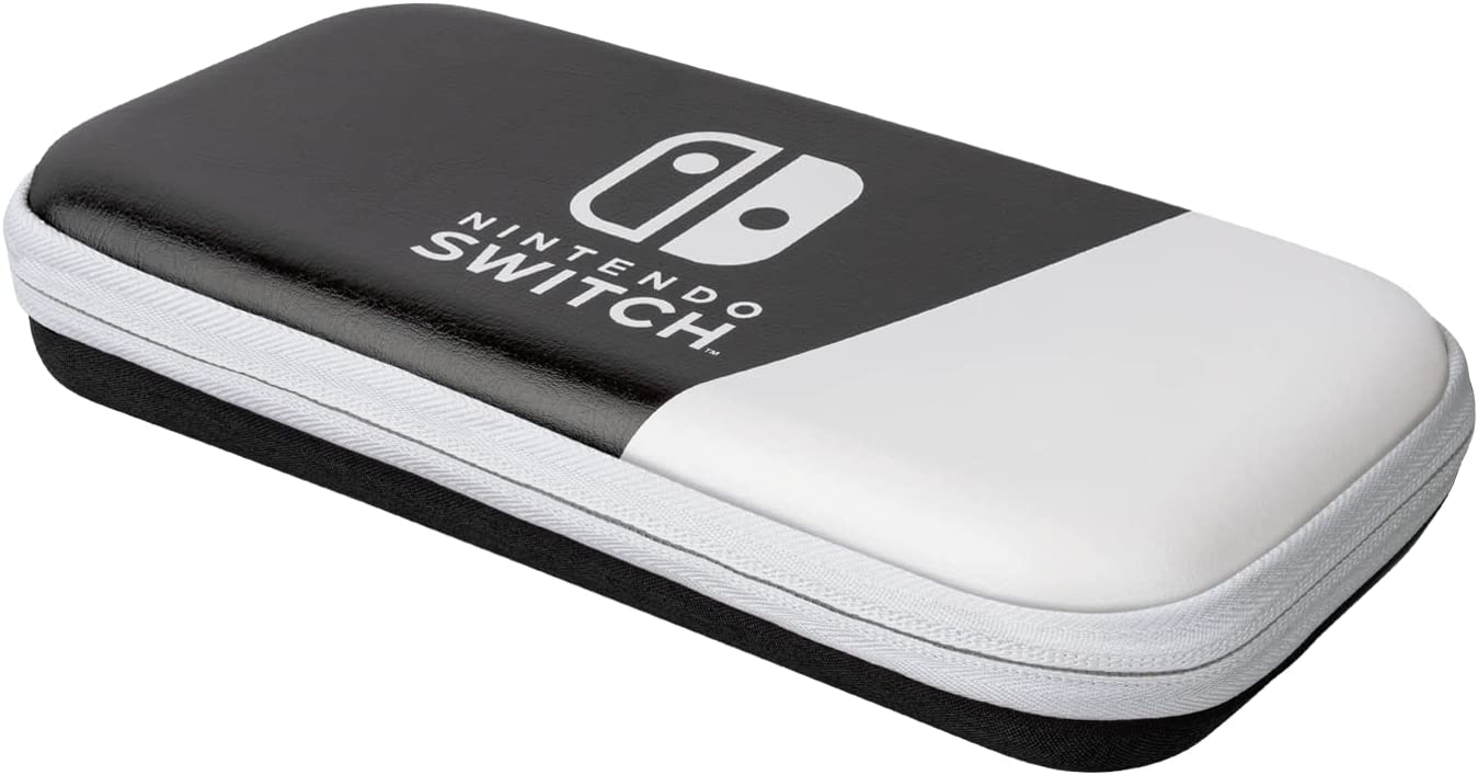 PDP Gaming Officially Licensed Switch Slim Deluxe Travel Case - OLED Edition - Hardshell Protection - Protective Vegan Leather - Black/White - Nintendo Switch Oled Black and White