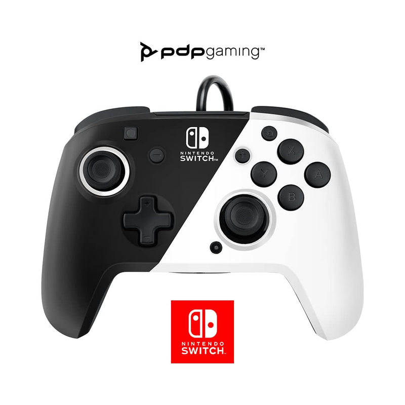 PDP Gaming Faceoff Deluxe+ Wired Switch Pro Controller - Black and white - Officially Licensed by Nintendo - Customizable buttons and paddles - Ergonomic Controllers black and white Black and White