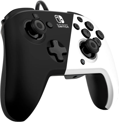 PDP Gaming Faceoff Deluxe+ Wired Switch Pro Controller - Black and white - Officially Licensed by Nintendo - Customizable buttons and paddles - Ergonomic Controllers black and white Black and White