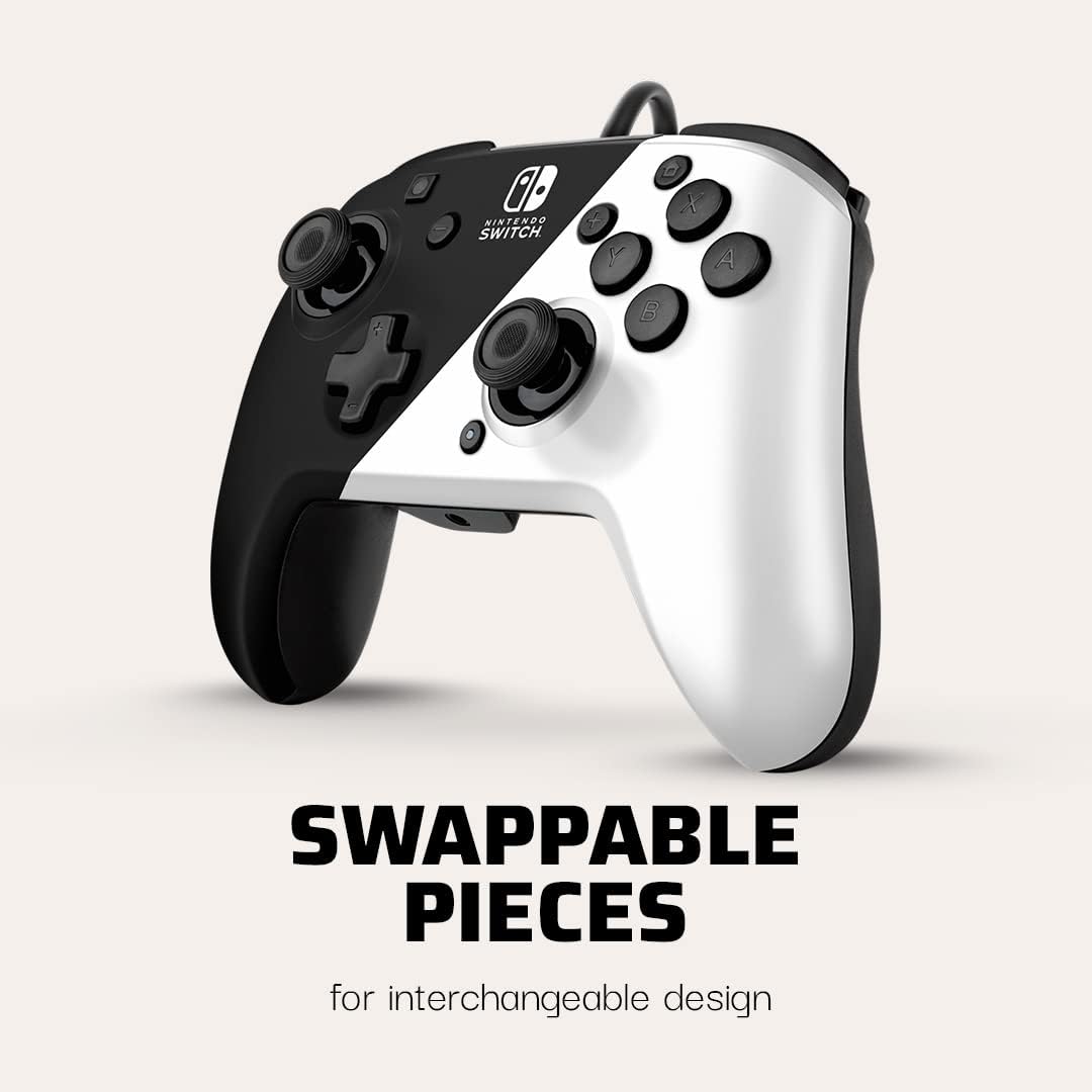 PDP Gaming Faceoff Deluxe+ Wired Switch Pro Controller - Black and white - Officially Licensed by Nintendo - Customizable buttons and paddles - Ergonomic Controllers black and white Black and White
