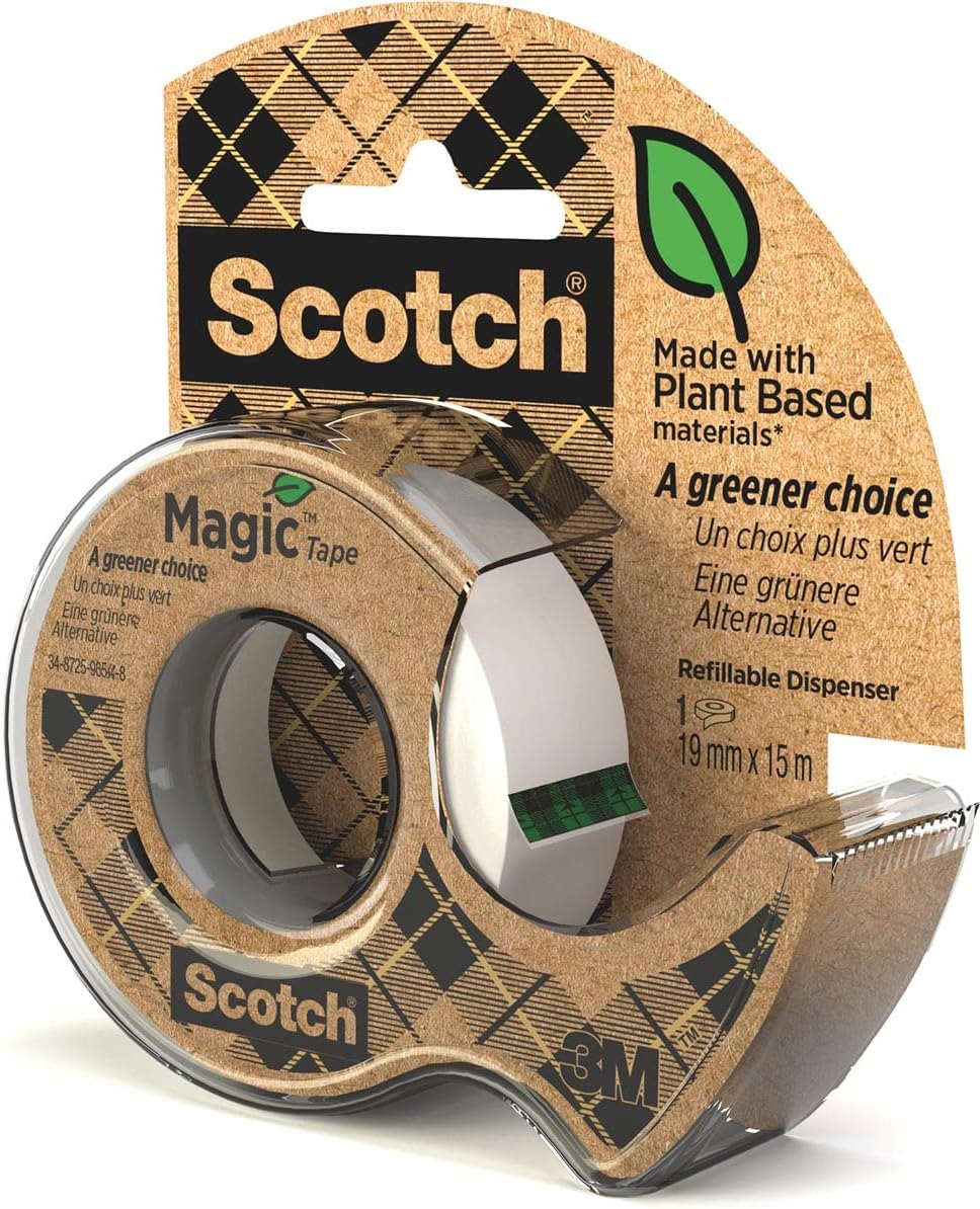 Scotch Magic Tape Greener Choice - Cinta adhesiva (19 mm x 15 m, incluye dispensador reciclado