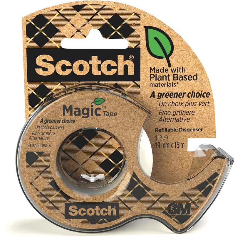 Scotch Magic Tape Greener Choice - Cinta adhesiva (19 mm x 15 m, incluye dispensador reciclado