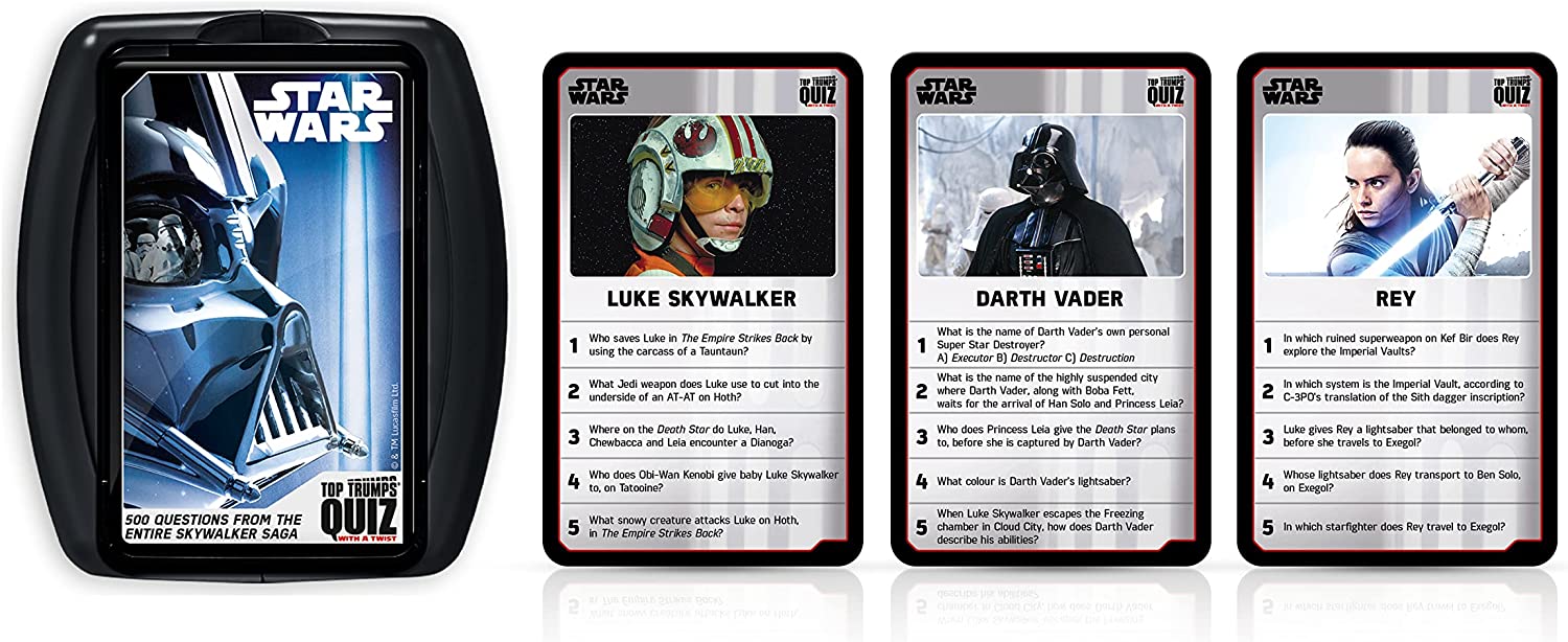Top Trumps WM01405-EN1-6 Quiz English Edition, Battle it Out to See who is The Ultimate Star Wars Fans, Grat Family Game for Ages 8 and up, Black