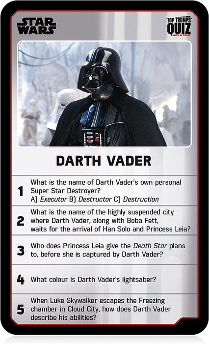 Top Trumps WM01405-EN1-6 Quiz English Edition, Battle it Out to See who is The Ultimate Star Wars Fans, Grat Family Game for Ages 8 and up, Black