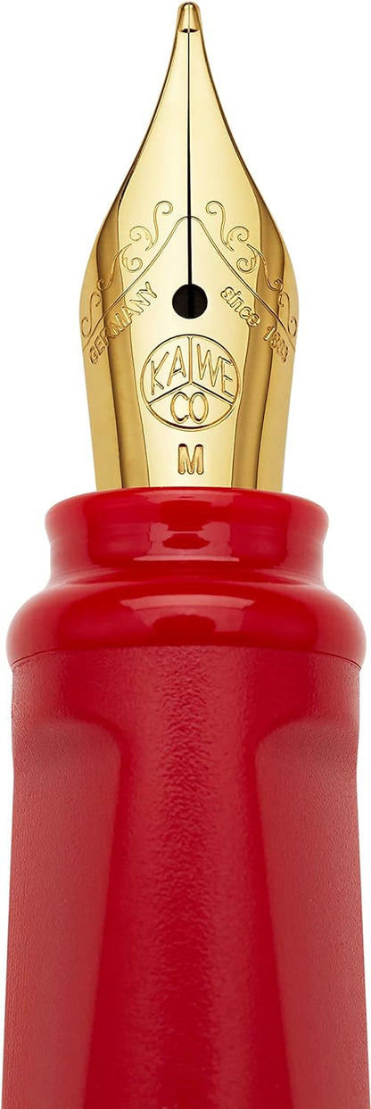 Moleskine x Kaweco Fountain Pen in ABS plastic with Gold-Plated Size M Nib for Writers, Note-Takers, Blue Ink Cartridge Included, Color Red