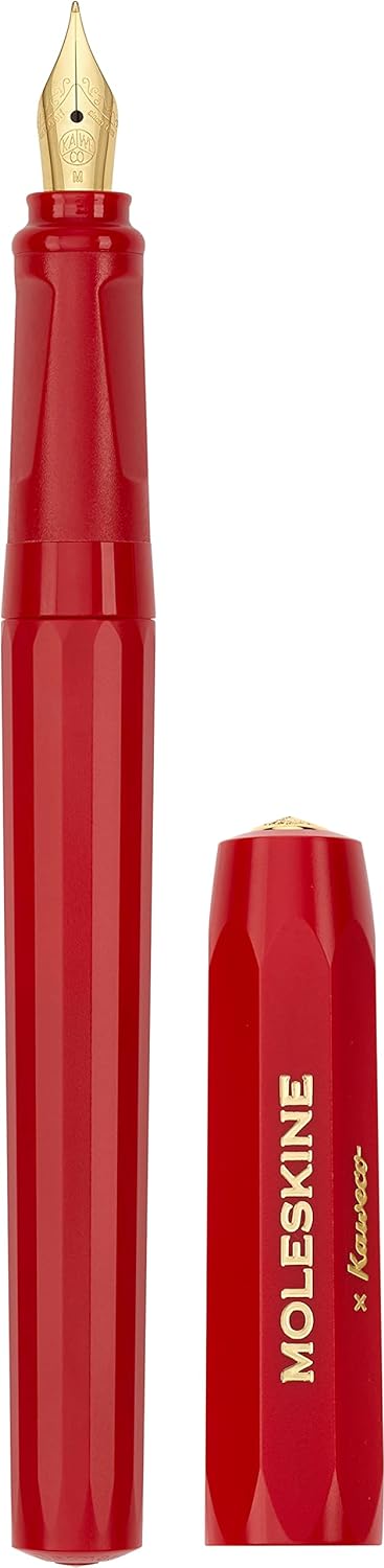 Moleskine x Kaweco Fountain Pen in ABS plastic with Gold-Plated Size M Nib for Writers, Note-Takers, Blue Ink Cartridge Included, Color Red