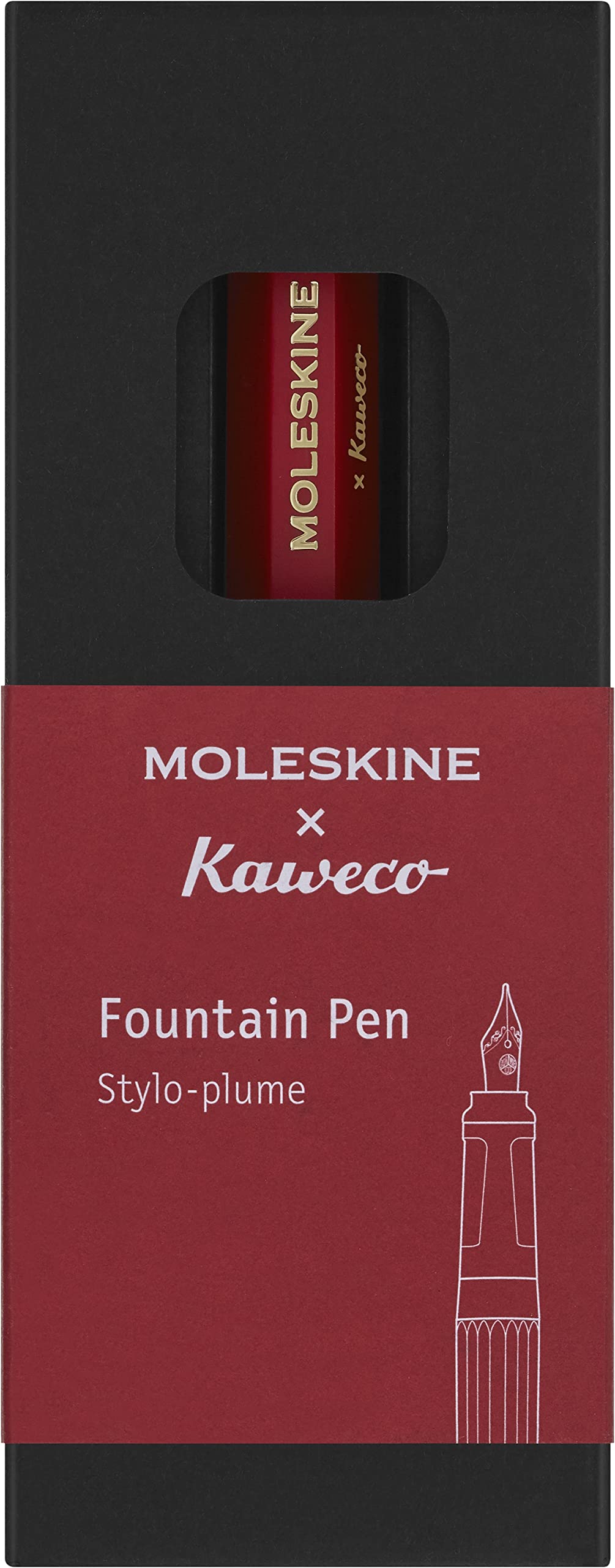 Moleskine x Kaweco Fountain Pen in ABS plastic with Gold-Plated Size M Nib for Writers, Note-Takers, Blue Ink Cartridge Included, Color Red