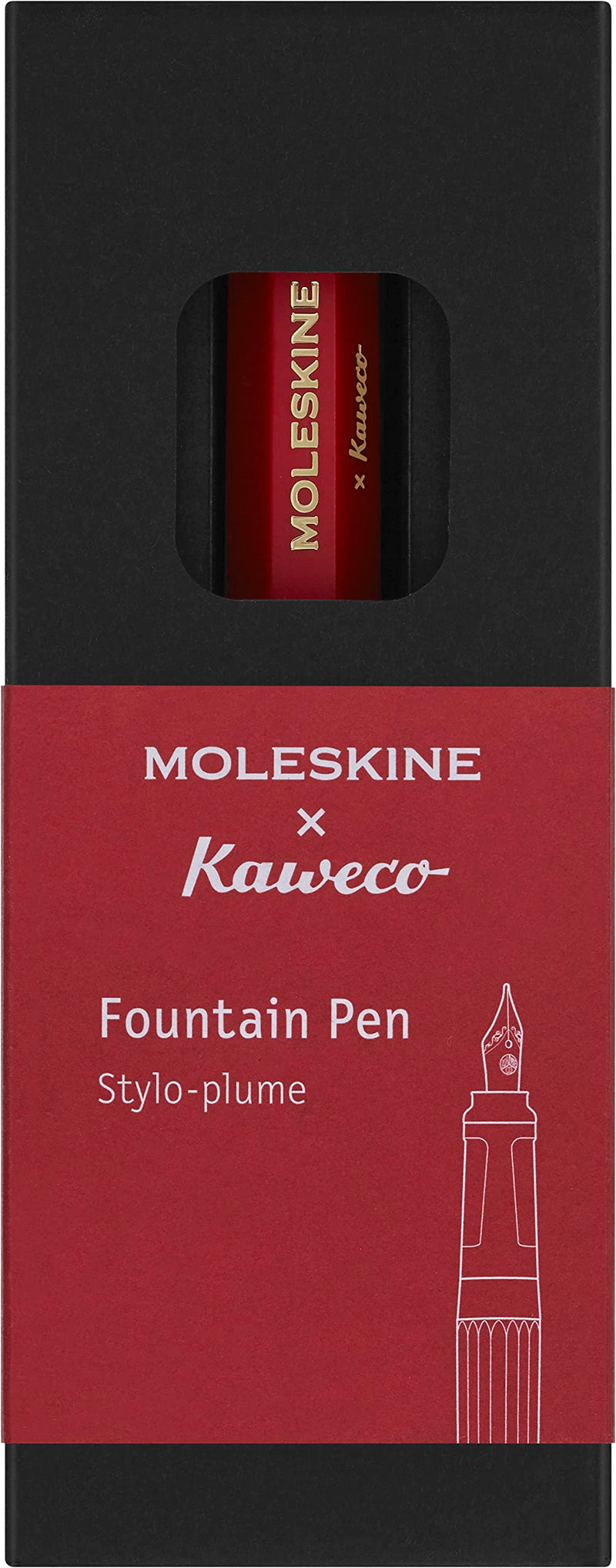 Moleskine x Kaweco Fountain Pen in ABS plastic with Gold-Plated Size M Nib for Writers, Note-Takers, Blue Ink Cartridge Included, Color Red