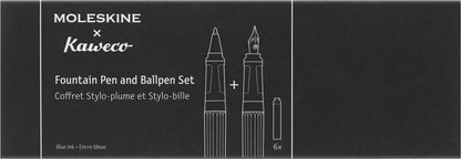 Moleskine x Kaweco Fountain Pen in ABS plastic with Gold-Plated Size M Nib and Refillable Ballpen for Writers, Note-Takers, Refill 1.0mm with Blue Ink and 6 Blue Ink Cartridges included, Color Black