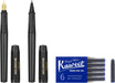 Moleskine x Kaweco Fountain Pen in ABS plastic with Gold-Plated Size M Nib and Refillable Ballpen for Writers, Note-Takers, Refill 1.0mm with Blue Ink and 6 Blue Ink Cartridges included, Color Black