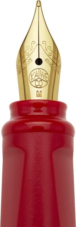 Moleskine x Kaweco Fountain Pen in ABS plastic with Gold-Plated Size M Nib and Refillable Ballpen for Writers, Note-Takers, Refill 1.0mm with Blue Ink and 6 Blue Ink Cartridges included, Color Red