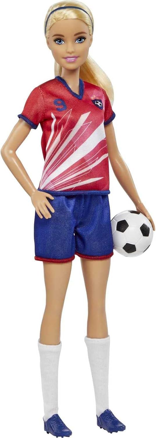 Barbie Soccer Doll, Blonde Ponytail, Colorful #9 Uniform, Soccer Ball, Cleats, Tall Socks, Great Sports-Inspired Gift for Ages 3 and Up, HCN17