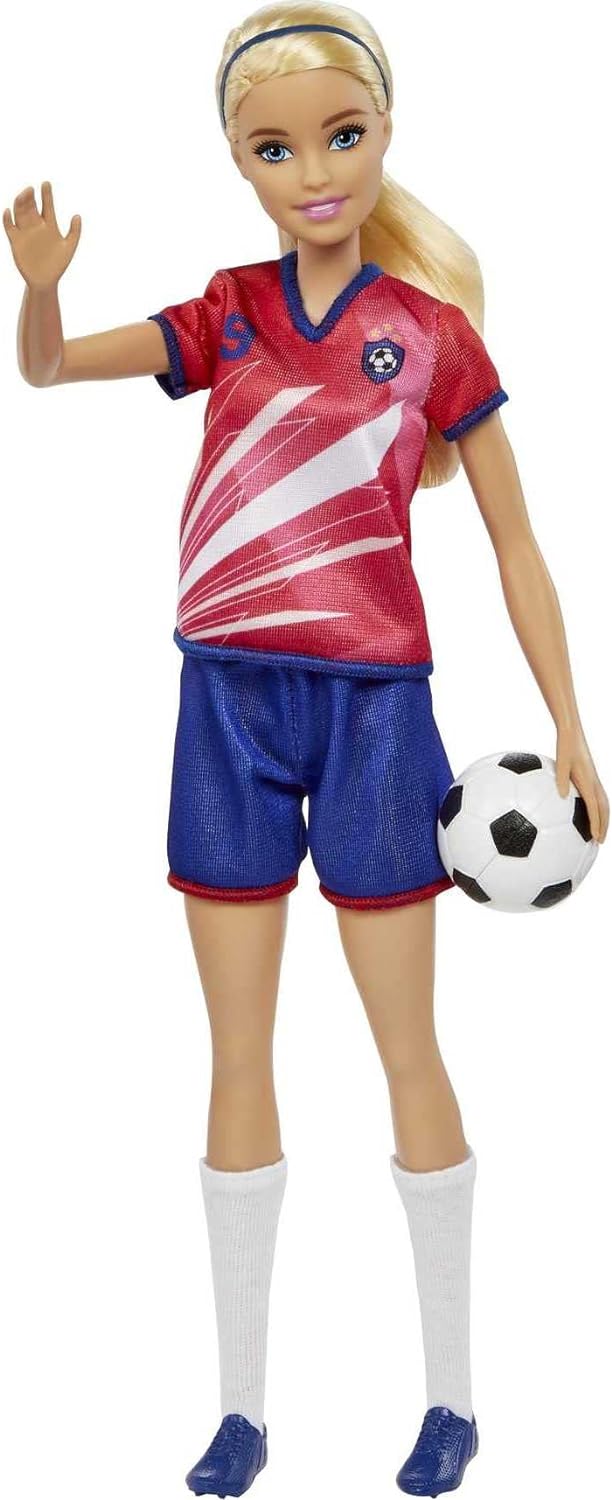 Barbie Soccer Doll, Blonde Ponytail, Colorful #9 Uniform, Soccer Ball, Cleats, Tall Socks, Great Sports-Inspired Gift for Ages 3 and Up, HCN17