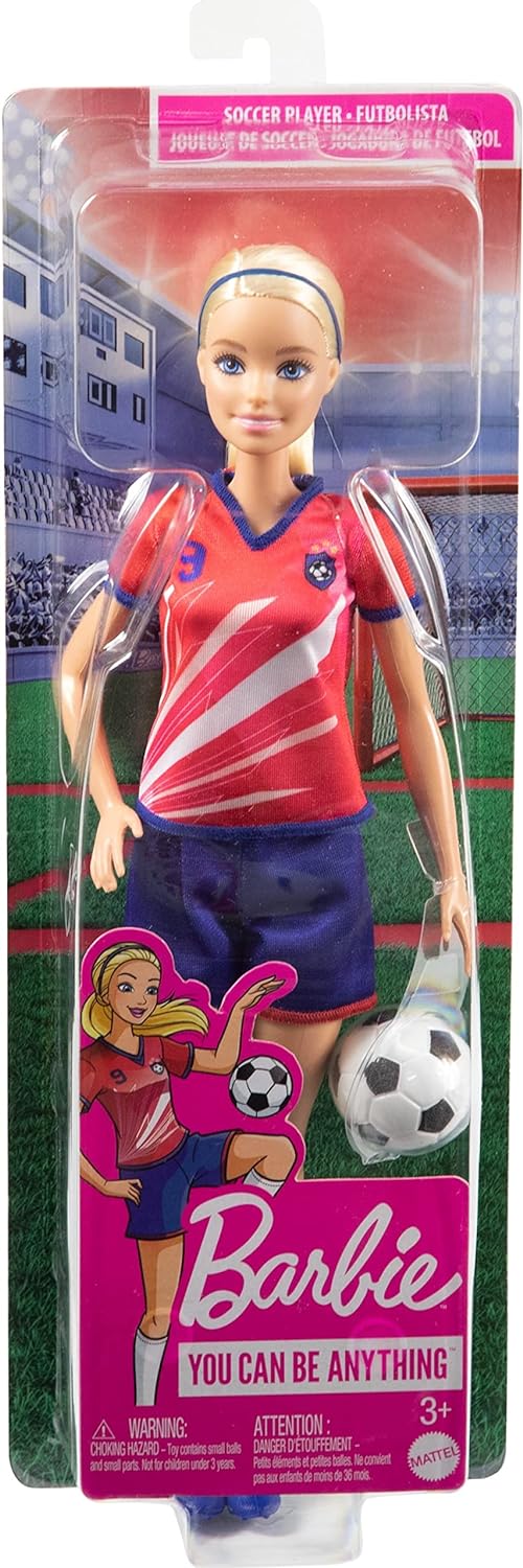 Barbie Soccer Doll, Blonde Ponytail, Colorful #9 Uniform, Soccer Ball, Cleats, Tall Socks, Great Sports-Inspired Gift for Ages 3 and Up, HCN17