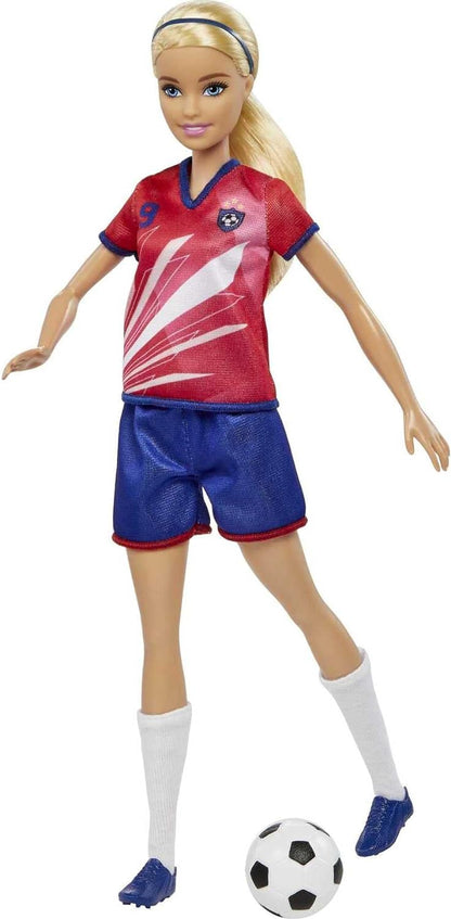 Barbie Soccer Doll, Blonde Ponytail, Colorful #9 Uniform, Soccer Ball, Cleats, Tall Socks, Great Sports-Inspired Gift for Ages 3 and Up, HCN17