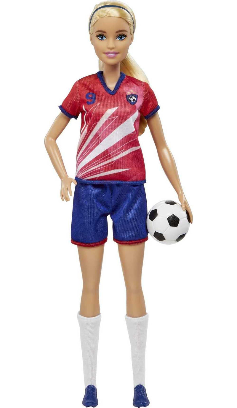 Barbie Soccer Doll, Blonde Ponytail, Colorful #9 Uniform, Soccer Ball, Cleats, Tall Socks, Great Sports-Inspired Gift for Ages 3 and Up, HCN17