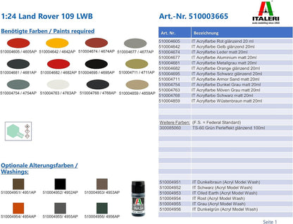 Italeri IT3665 3665 Land Rover 109 LWB, 1:24 Scale, Plastic Model Kit, Multi-Coloured