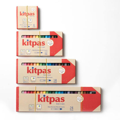 Kitpas Rice Wax Crayon Medium 6 Colours - Bright, Bold Crayons for Almost any Surface including Paper, Glass and Mirrors