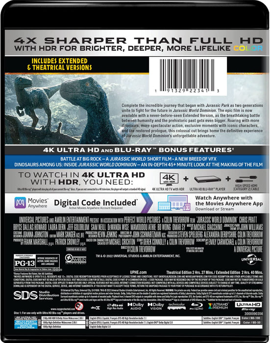 Jurassic World Dominion - Extended Edition 4K Ultra HD + Blu-ray + Digital