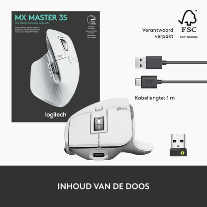 Logitech MX Master 3S - Wireless Performance Mouse with Ultra-fast Scrolling, Ergo, 8K DPI, Track on Glass, Quiet Clicks, USB-C, Bluetooth, Windows, Linux, Chrome - Grey