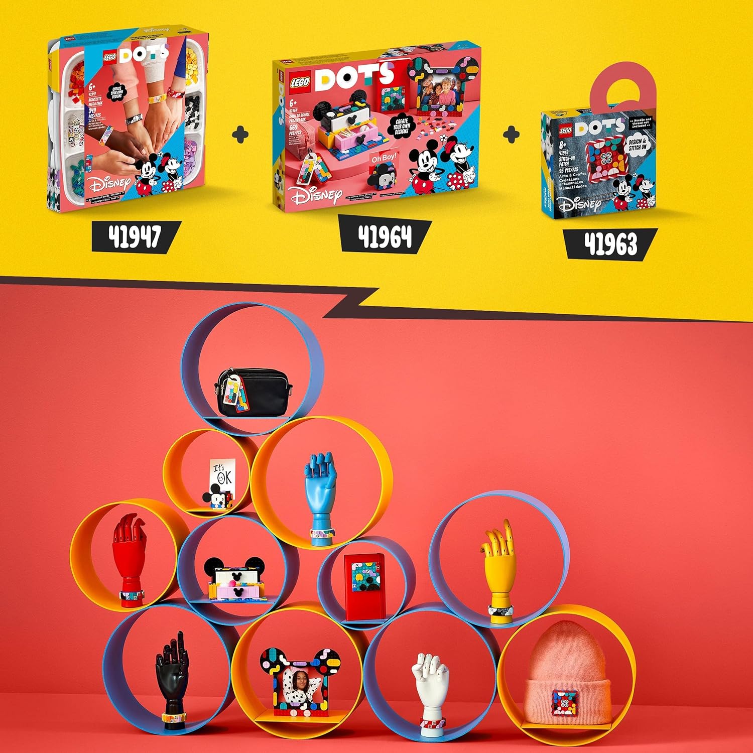 LEGO 41964 DOTS Disney Mickey & Minnie Mouse Back-to-School Project Box, 6in1 Toy Crafts Set with Bag Tags, Sticker Patch and Desk Tidy, Gifts for Kids Aged 6 Plus