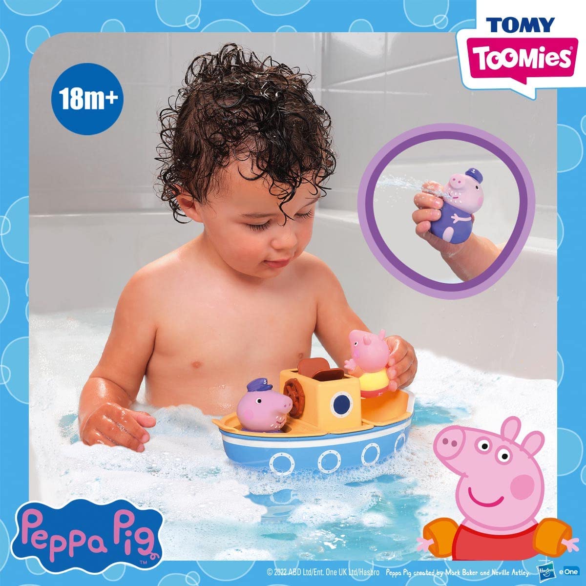 TOMY E73414 Toomies Grandpa Pig’s Splash & Pour Boat - 4 Pc Bath Time Peppa Removable Water Sprinklers & Spinning Paddle Wheelhouse Kids, 18 Months Or Above, Multicolor