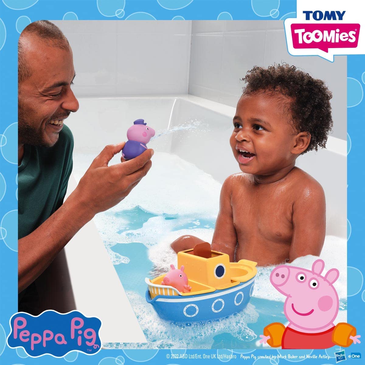 TOMY E73414 Toomies Grandpa Pig’s Splash & Pour Boat - 4 Pc Bath Time Peppa Removable Water Sprinklers & Spinning Paddle Wheelhouse Kids, 18 Months Or Above, Multicolor