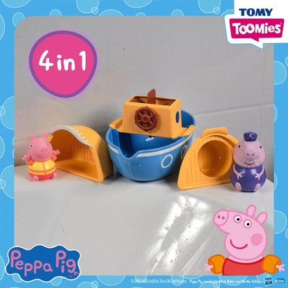 TOMY E73414 Toomies Grandpa Pig’s Splash & Pour Boat - 4 Pc Bath Time Peppa Removable Water Sprinklers & Spinning Paddle Wheelhouse Kids, 18 Months Or Above, Multicolor