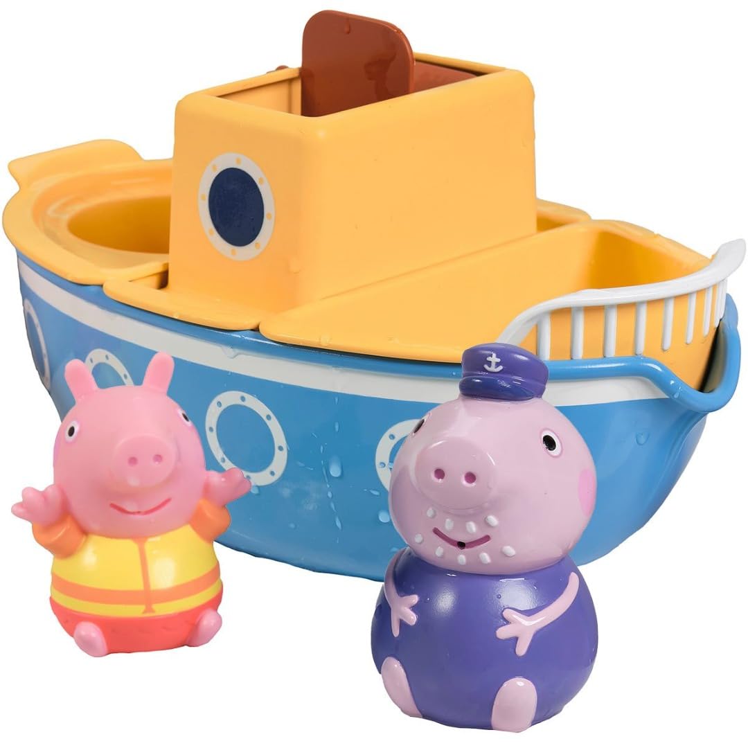 TOMY E73414 Toomies Grandpa Pig’s Splash & Pour Boat - 4 Pc Bath Time Peppa Removable Water Sprinklers & Spinning Paddle Wheelhouse Kids, 18 Months Or Above, Multicolor